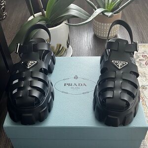 Prada Black Strappy Platform Sandals